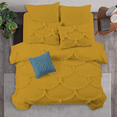 1 Piece Duvet Cover Sirena Shabby Chic Duvet Cover with Zipper & Corner Ties, 800 Thread Count 100% Egyptian Cotton Decorative Bedding(Super King, Gold)