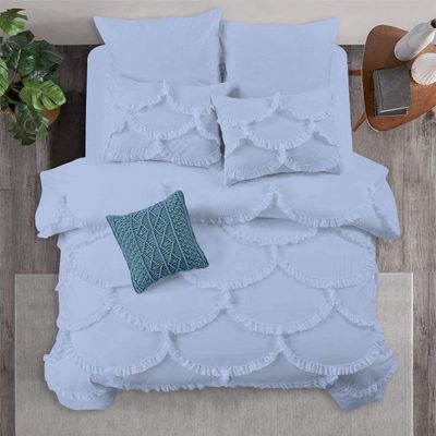 1 Piece Duvet Cover Sirena Shabby Chic Duvet Cover with Zipper & Corner Ties, 800 Thread Count 100% Egyptian Cotton Decorative Bedding(Oversized Super King, Light Blue)