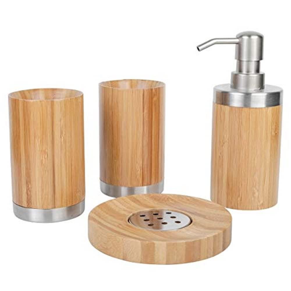 Axentia Bamboo Bath Set, ca. 10 x 23 x 19 cm, Wood Colour/Silver