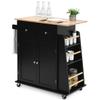 Giantex Kitchen Island Cart, Rolling Wood Trolley with Storage Cabinet, Towel Handle, 2 Drawers, Side Spice Rack and Wine Bottle Rack, Kitchen Cart on Wheels, Rubber Wood Countertop (Black) view 1