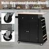 Giantex Kitchen Island Cart, Rolling Wood Trolley with Storage Cabinet, Towel Handle, 2 Drawers, Side Spice Rack and Wine Bottle Rack, Kitchen Cart on Wheels, Rubber Wood Countertop (Black) view 3