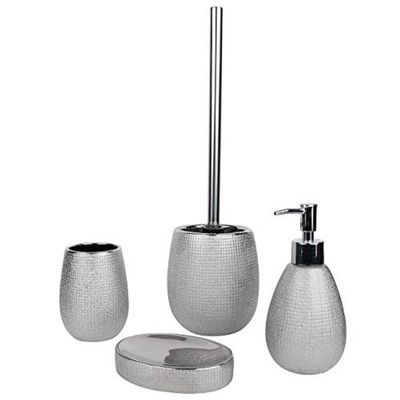 axentia Glitter Bathroom Set, Silver/Black, ca. 13 x 32 x 20 cm