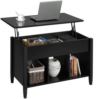 Coffee Table Lift Top Wood Home Living Room Modern Lift Top Storage Coffee Table w/Hidden Compartment Lift Tabletop Furniture, with 3 Hidden Compartment Storage Shelf (Black)