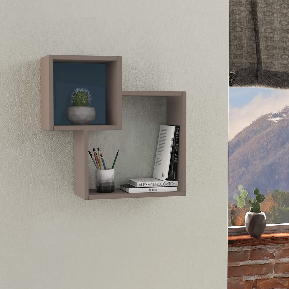 Ada Home Decor Wilkins Modern Light Mocha & Turquoise Wall Shelf 22.64'' H x 22.64'' W x 7.87'' D/Wall Storage/Shelving Unit