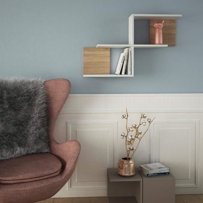 Ada Home Decor Wilfred Modern White & Oak Wall Shelf 22.64'' H x 35.83'' W x 7.87'' D/Wall Storage/Shelving Unit