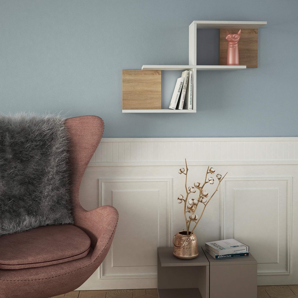 Ada Home Decor Wilfred Modern White & Oak Wall Shelf 22.64'' H x 35.83'' W x 7.87'' D/Wall Storage/Shelving Unit