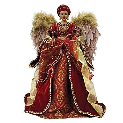 Unknown1 16" Holiday Seasonal African American Angel Christmas Tree Topper Multi Color Wood