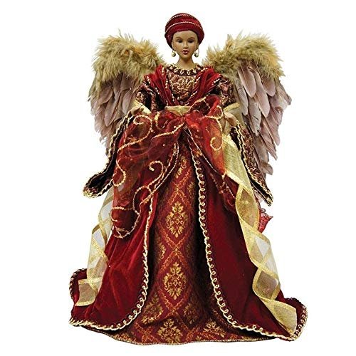 Unknown1 16" Holiday Seasonal African American Angel Christmas Tree Topper Multi Color Wood