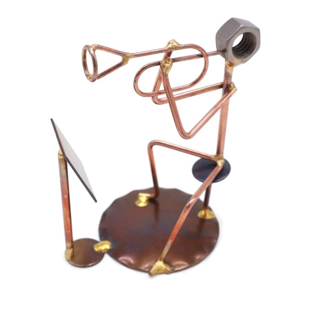 Bugle with Music Stand Collectible Handmade Metal Art Figurine, Desk Accessories, Trophy, Band, Office Dcor, Musical Instrument