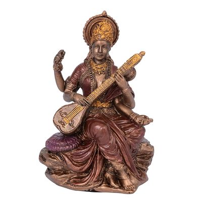 AONA Saraswati Idol - Sculpture Hindu Goddess of Knowledge, Music & Art (8.0cm Height X 2.1 cm Width)