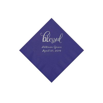 Purple Blessed Personalized Napkins with Silver Foil - Beverage - Party Supplies - 50 Pieces