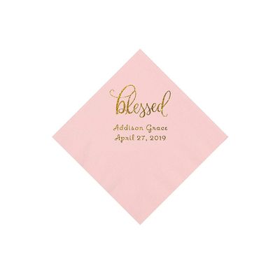 Light Pink Blessed Personalized Napkins with Gold Foil - Beverage - Party Supplies - 50 Pieces