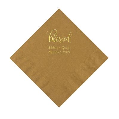 Gold Blessed Personalized Napkins with Gold Foil - Luncheon - Party Supplies - 50 Pieces
