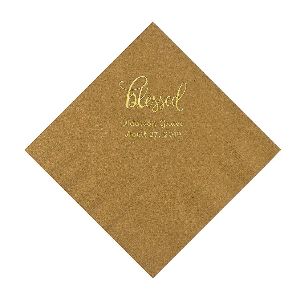 Gold Blessed Personalized Napkins with Gold Foil - Luncheon - Party Supplies - 50 Pieces