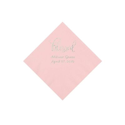 Light Pink Blessed Personalized Napkins with Silver Foil - Beverage - Party Supplies - 50 Pieces