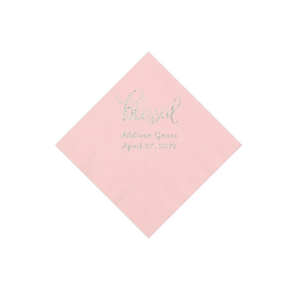 Light Pink Blessed Personalized Napkins with Silver Foil - Beverage - Party Supplies - 50 Pieces