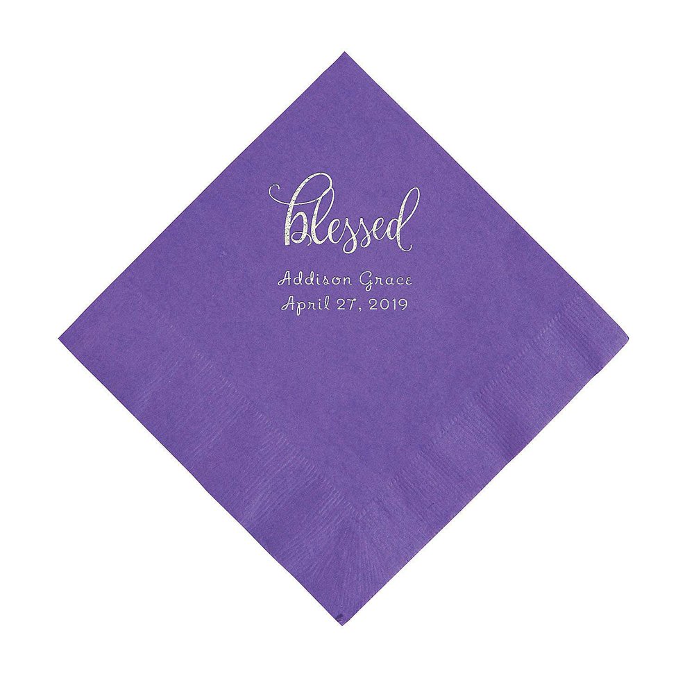Amethyst Blessed Personalized Napkins with Silver Foil - Luncheon - Party Supplies - 50 Pieces