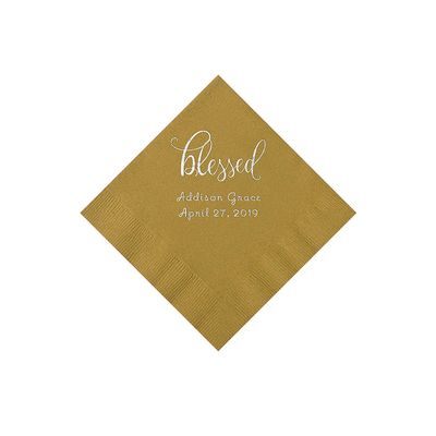 Gold Blessed Personalized Napkins with Silver Foil - Beverage - Party Supplies - 50 Pieces