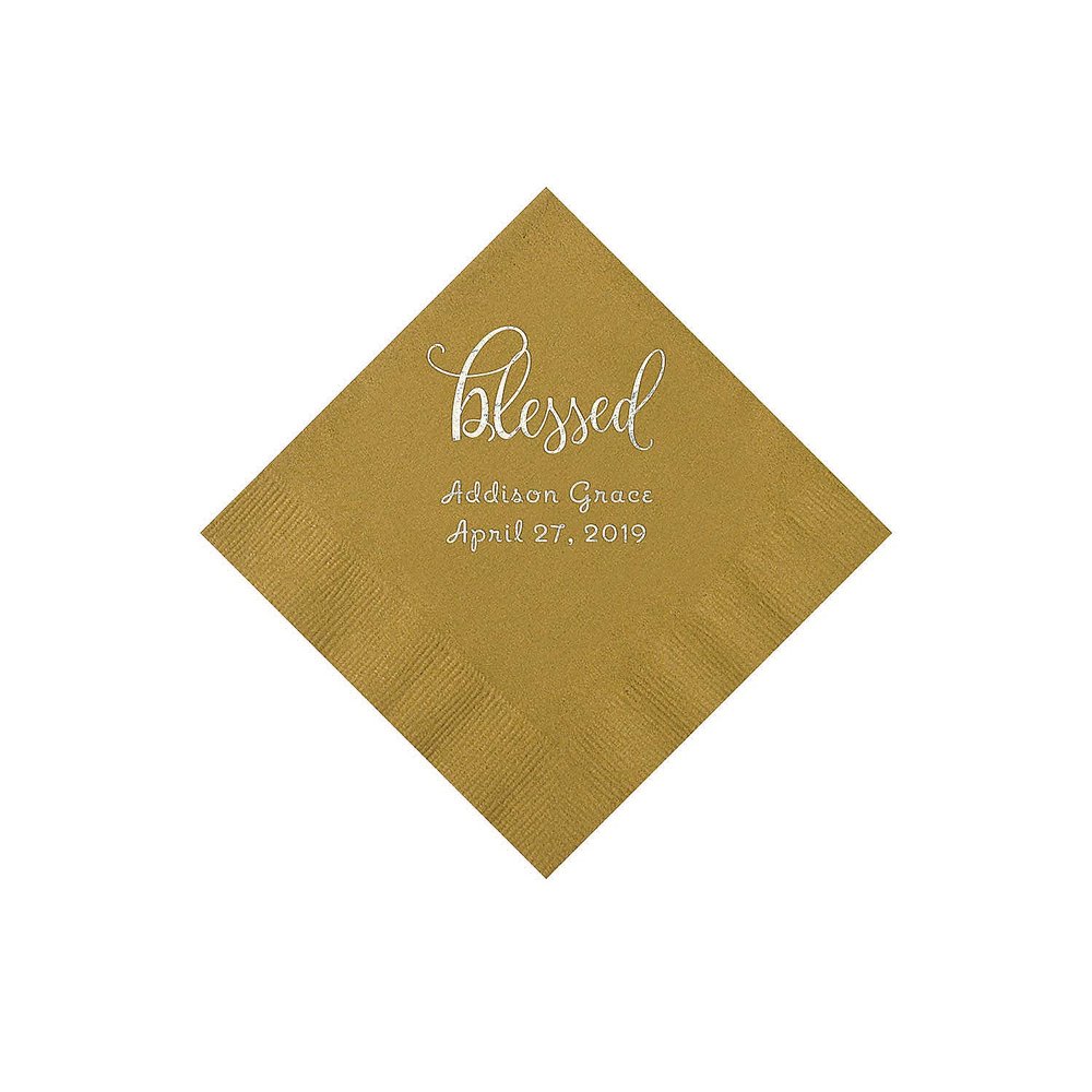Gold Blessed Personalized Napkins with Silver Foil - Beverage - Party Supplies - 50 Pieces