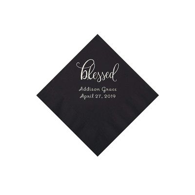 Fun Express Black Blessed Personalized Napkins with Silver Foil - Beverage - Party Supplies - 50 Pieces