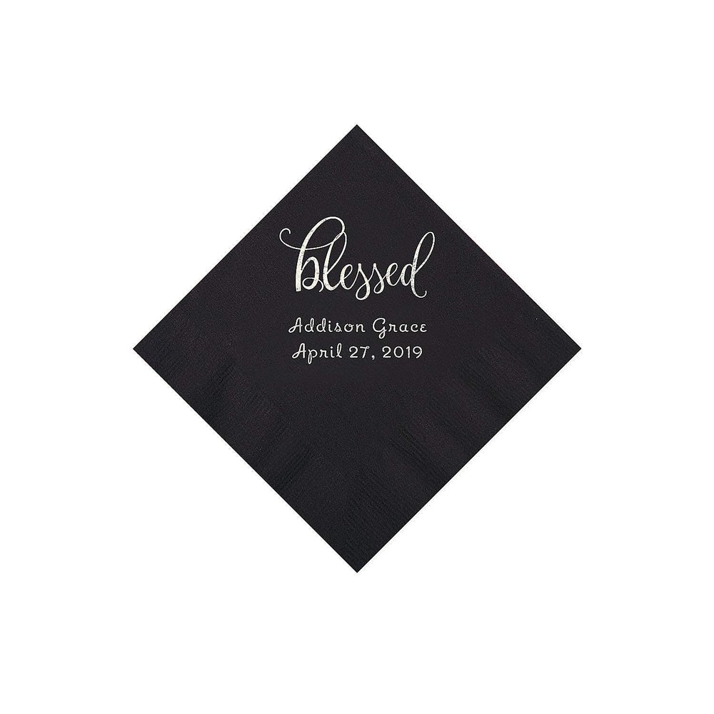 Fun Express Black Blessed Personalized Napkins with Silver Foil - Beverage - Party Supplies - 50 Pieces