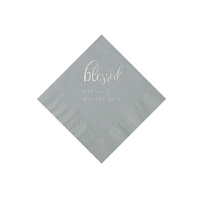 Silver Blessed Personalized Napkins with Silver Foil - Beverage - Party Supplies - 50 Pieces