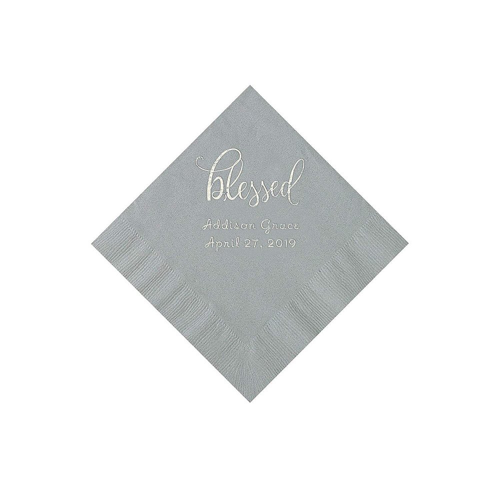 Silver Blessed Personalized Napkins with Silver Foil - Beverage - Party Supplies - 50 Pieces