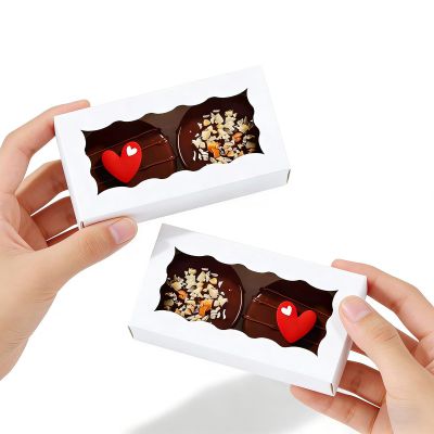 JCXGRVC 24PCS 4.17x2.16x1.37 Inches Elegant White Double Favor Boxes with Clear Window for Macaron, Chocolate, Small Cookies, Party Candy Treat Boxes