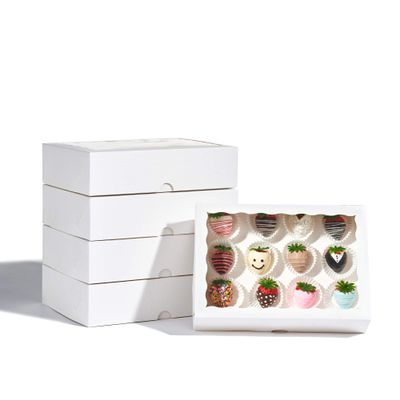 JCXGRVC 24PCS 10 x 7 x 2.5 inches Elegant White Cookie Boxes, Strawberry Boxes with Clear Window,Paper Gift Box