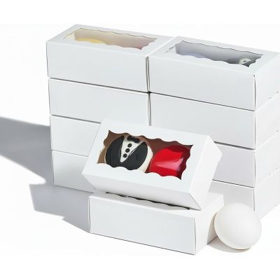 JCXGRVC small treat boxes 100pcs - white candy box with window - 4.17x2.16x1.37 inches - perfect for chocolate, small bakery boxes macaron boxes for 2
