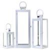 Allgala 3-PC Lantern Set 23 Inch Jumbo Deluxe Modern Indoor/Outdoor Candle Lantern Set White Painted Ironl Frame Tempered Glass Rectangular for Garden Poolside Fireplace Wedding view 1