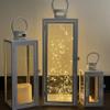 Allgala 3-PC Lantern Set 23 Inch Jumbo Deluxe Modern Indoor/Outdoor Candle Lantern Set White Painted Ironl Frame Tempered Glass Rectangular for Garden Poolside Fireplace Wedding view 2
