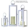 Allgala 3-PC Lantern Set 23 Inch Jumbo Deluxe Modern Indoor/Outdoor Candle Lantern Set White Painted Ironl Frame Tempered Glass Rectangular for Garden Poolside Fireplace Wedding view 3