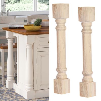 Btowin 35 1/2-inch H 3 1/2-inch W 3 1/2-inch D Wooden Kitchen Island Legs, 2Pcs Wood Carved Traditional Cabinet Columns, Unfinished Massive Replacement Feet for Large Dining Table Kitchen Counter