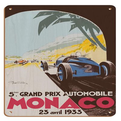 5th Grand Prix Monaco 1933 - Auto Racing - Vintage Sports Poster by Go Ham (Georges Hamel) c.1933-8 x 12 inch Vintage Wood Art Sign