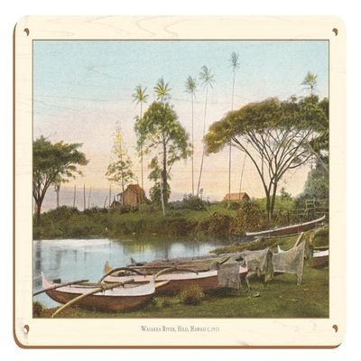 Waiakea River Hilo - Territory of Hawaii - Vintage Hawaiian Color Postcard c.1901-8 x 12 inch Vintage Wood Art Sign