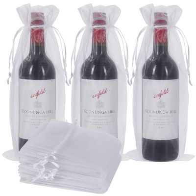 Shintop Organza Wine Bags White, 14 1/3 x 6 1/3 inches 750ML Wine Bottle Gift Bags with Drawstring for Wedding Festival Party Favors Fruit Protection(30pcs)