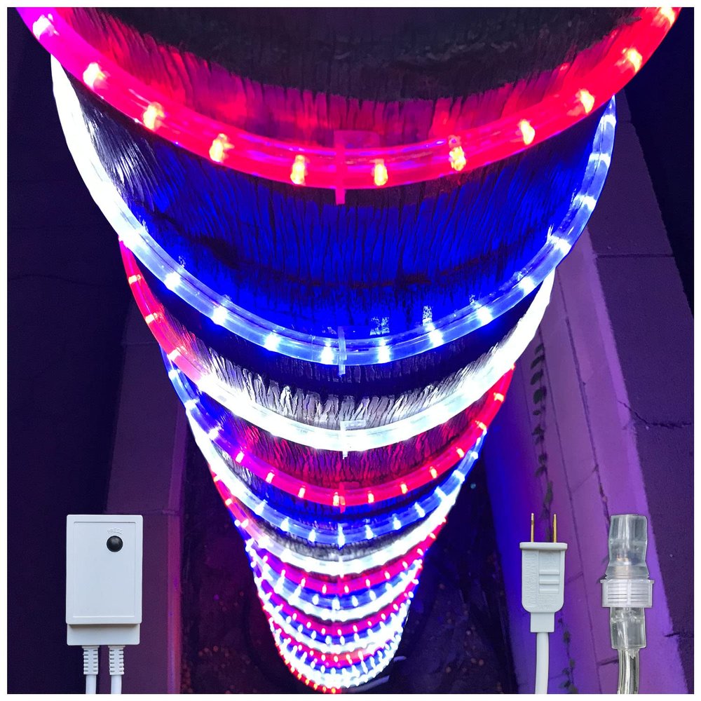 Russell Decor 50ft Red White Blue LED Rope Lights with Patriotic Lights with 4-Level Dimmable Controller Outdoor for Patriotic 4th of July Memorial Day Decor Patio Deck Flexible Lights