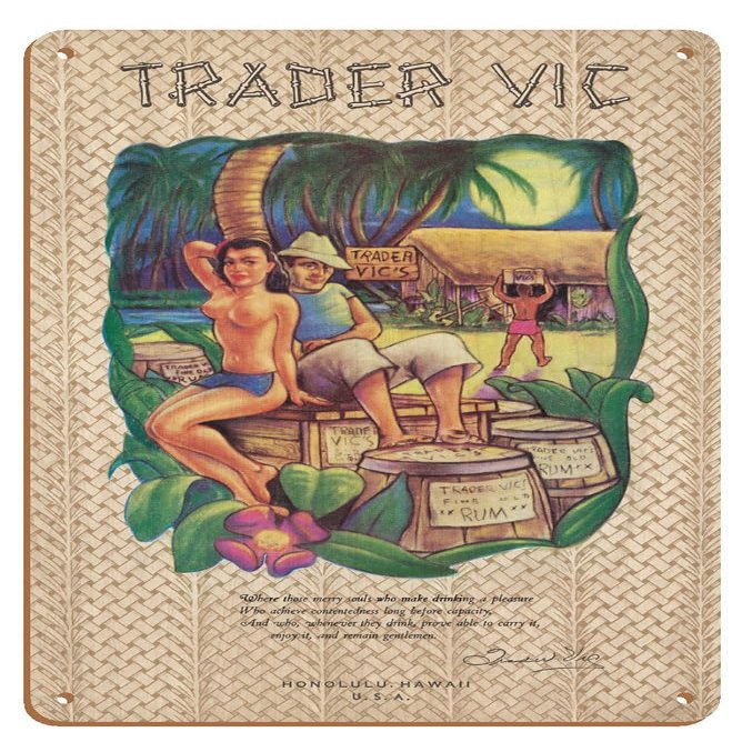 Trader Vics Restaurant Menu - Honolulu Hawaii - Vintage Menu Cover c.1949-8 x 12 inch Vintage Wood Art Sign