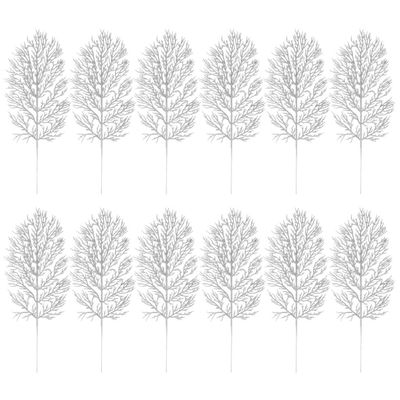 Cabilock Gold Leaves Decorations 12pcs Silver Christmas Tree Pick Leaves Ornament Glitter Leaf Spray Xmas Holiday Decor Vase Tree Filler Wreath Garland Wedding Decoration DIY Craft Silver Leaf