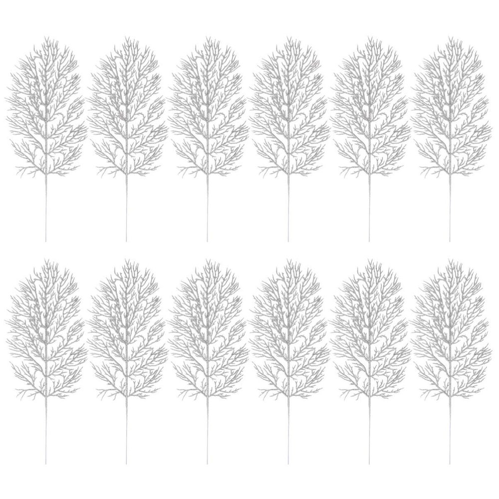 Cabilock Gold Leaves Decorations 12pcs Silver Christmas Tree Pick Leaves Ornament Glitter Leaf Spray Xmas Holiday Decor Vase Tree Filler Wreath Garland Wedding Decoration DIY Craft Silver Leaf