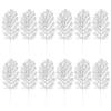 Cabilock Gold Leaves Decorations 12pcs Silver Christmas Tree Pick Leaves Ornament Glitter Leaf Spray Xmas Holiday Decor Vase Tree Filler Wreath Garland Wedding Decoration DIY Craft Silver Leaf view 1