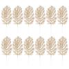 Cabilock Christmas Floral Picks Gold Glitter Leaves 12Pcs Artificial Christmas Tree Filler Branches for Holiday DIY Decorations Winter Wedding Party Home Garland Accessories view 1