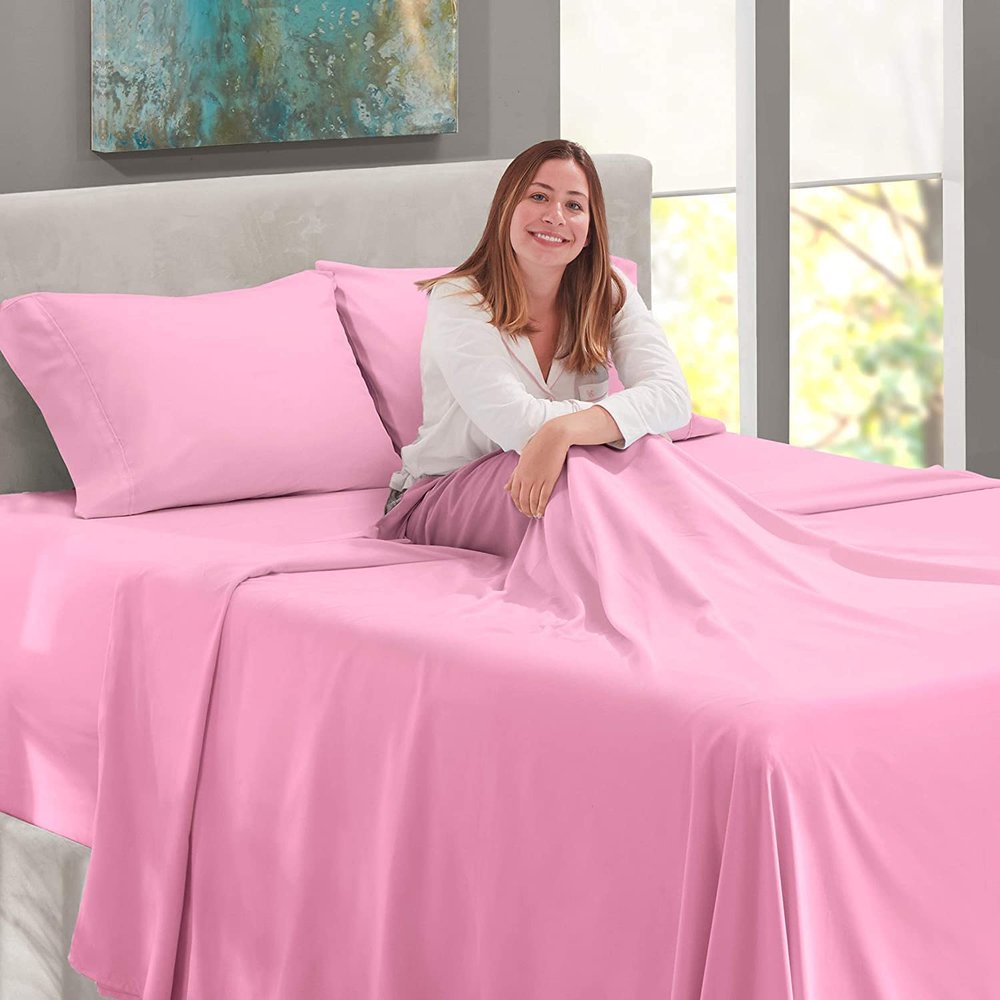 4pc RV-King Sheet Set 800 Thread Count 100% Ultrafine Cotton Beat Sheets for Bed-Hotel Luxury Quality Sheets with Extra Long Staple Cotton, Fits Mattress Upto 15'' Deep Pocket, RV-King, Pink
