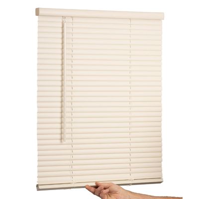 LOTUS & WINDOWARE Cordless Mini Blind, 1" Vinyl Slats, 69" Wide x 64" Long - Alabaster, Window Blinds for Home and Office, Interior Door Blinds - Light Filtering