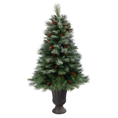 Nearly Natural 50in. Snowed French Alps Mountain Pine Artificial Christmas Tree with 237 Bendable Branches and Pine Cones in Charcoal Planter