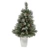Nearly Natural 3.5ft. Snowed French Alps Mountain Pine Artificial Christmas Tree with 135 Bendable Branches and Pine Cones in White Metal Planter view 1