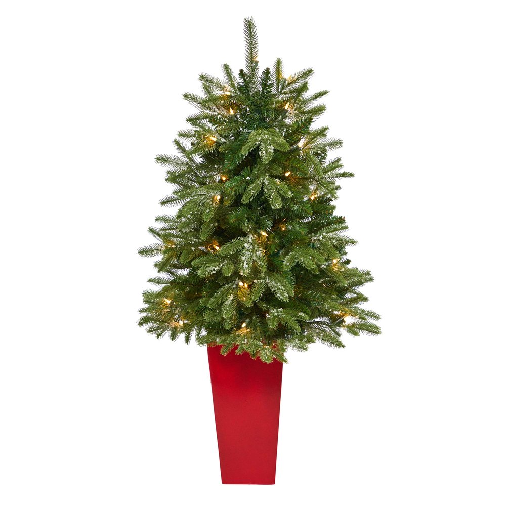Nearly Natural 44in. Snowed Grand Teton Fir Artificial Christmas Tree with 50 Clear Lights and 111 Bendable Branches in Planter