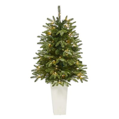 Nearly Natural 44in. Snowed Grand Teton Fir Artificial Christmas Tree with 50 Clear Lights and 111 Bendable Branches in Planter