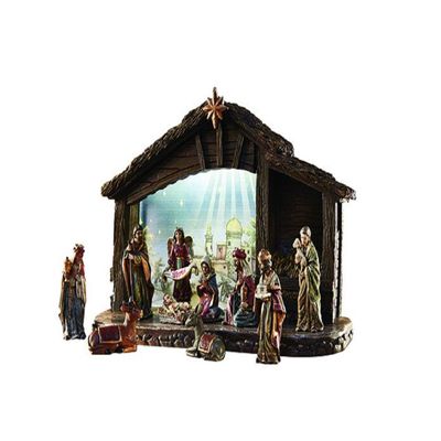 CB Gift 163321 Nativity Set with Lighted Stable - 11 Piece